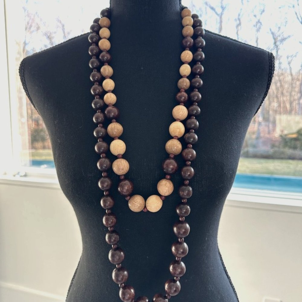 Vintage Wooden Bead Long Necklaces